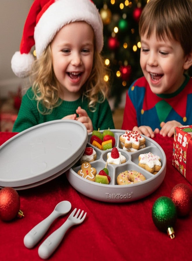 TalkTools Bitsy Silicone Baby Suction Plate with Locking Lid – Divided Plate for Toddlers Learning to Self-Feed – Non-Slip, BPA-Free, Microwave + Dishwasher Safe Baby Mealtime Plate(Cloud). - Image 3